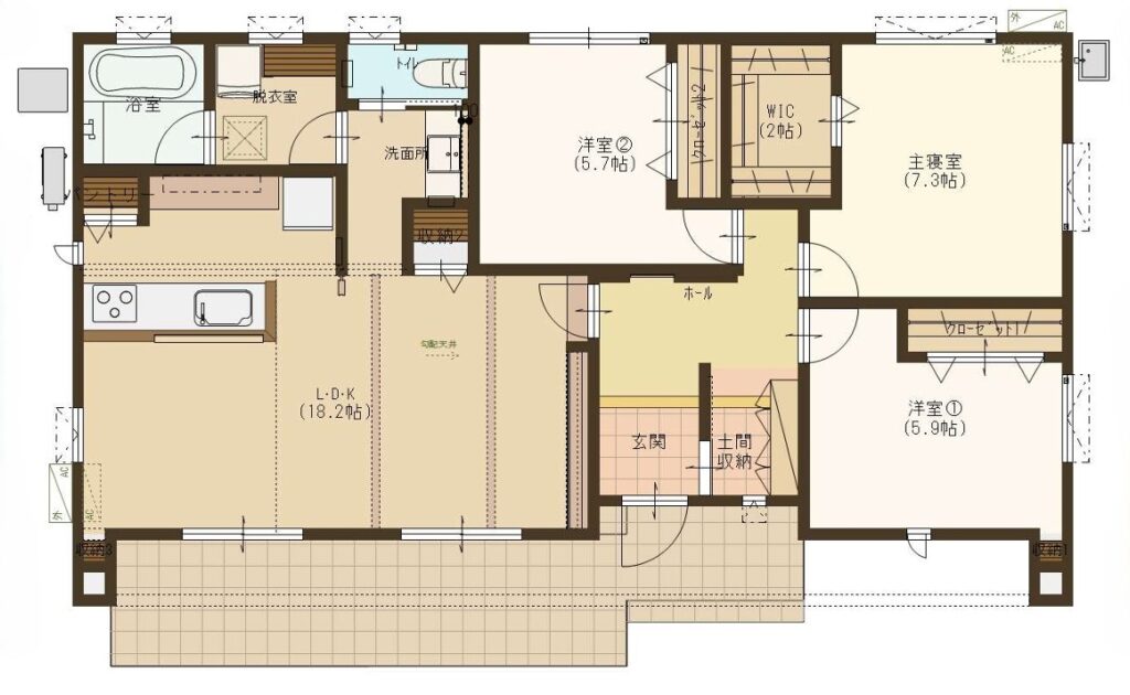 古河市女沼 平屋モデルハウス間取り図